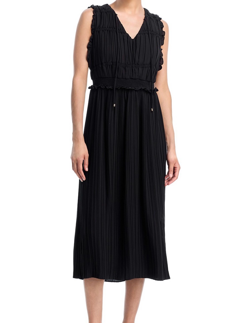 T Tahari Sleeveless Black Pleated Midi Dress